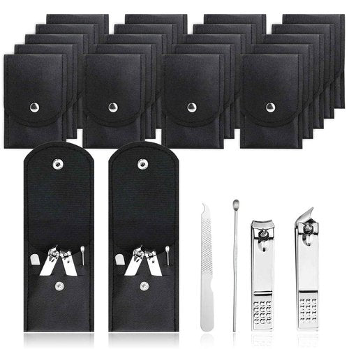 HAIFOTRVA 100 Sets Finger Nail Clipper Set Bulk,4 in 1 Black Adult Stainless Steel Travel Manicure Kit with Case Individually Wrapped Nail Clippers Bulk for Homeless,Hotel,Charity