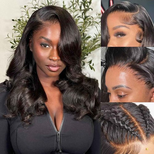 UWLK Bob Human Hair Wig 200% Density 13x6 HD Transparent Lace Front Wigs Human Hair Pre Plucked Body Wave Wig for Black Women 18 Inch