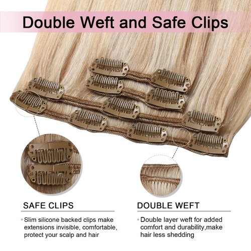 Sweetmet Air2.0 Clip in Hair Extensions Real Human Hair 20inch 4pcs #27p60 Caramel Blonde Mixed Platinum Blonde Remy Real Human Hair Extensions Clip ins 60g Thick Seamless Double Weft（#27p60-20inch）