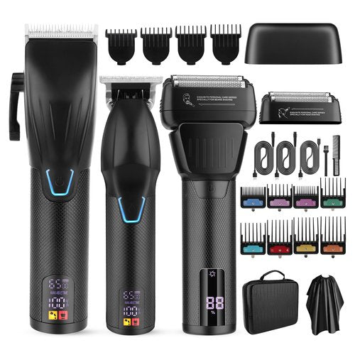 EHJYO Professional Hair Clippers and Trimmer Set, Electric Razor Foil Shavers, Cordless Clippers for Hair Cutting, LCD Display/Travel Case, Gifts