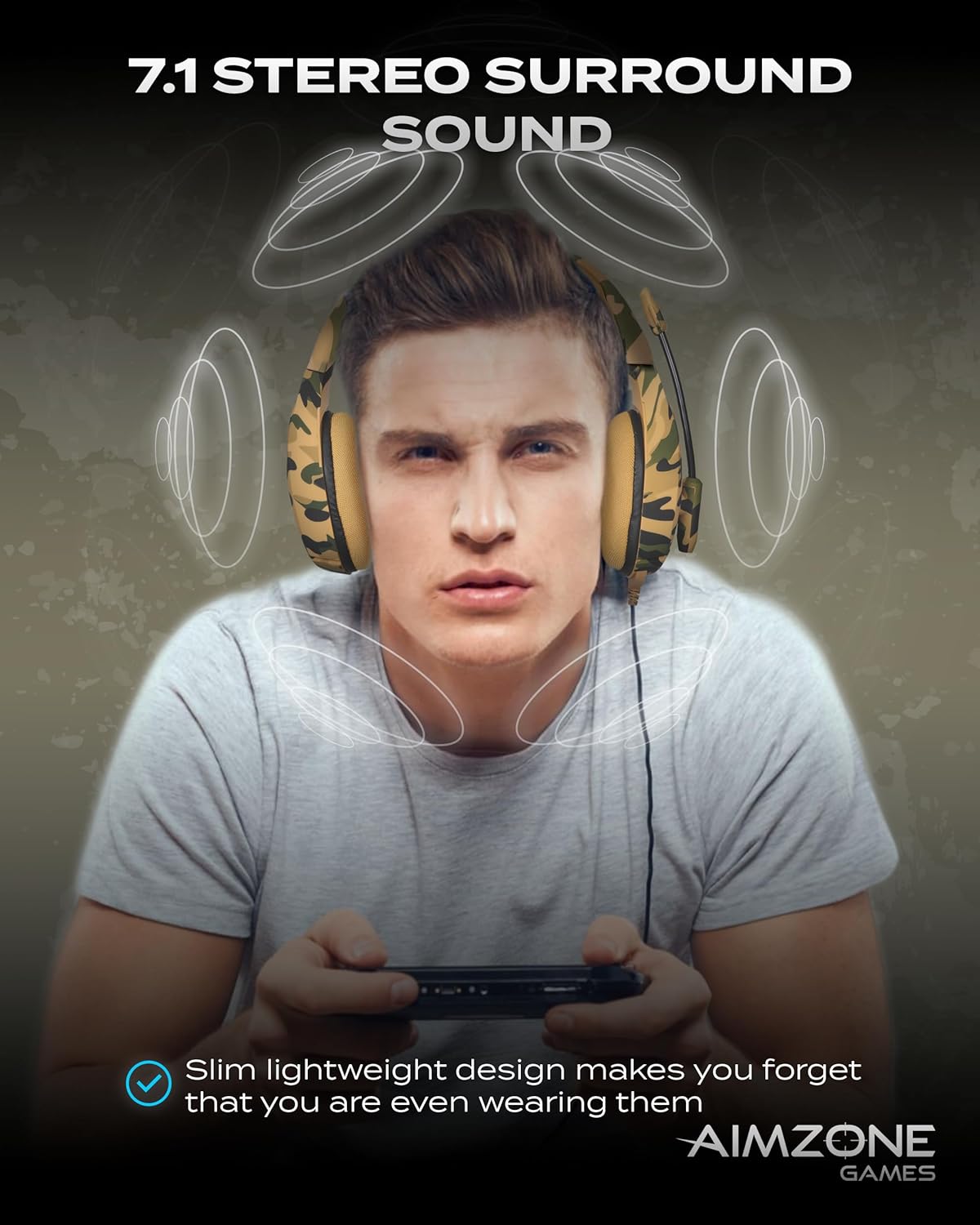 Aimzone Gaming Headphones with Microphone, Over Ear Gaming Headset with Passive Noise Canceling Mic and Earmuffs, Gamer Headphones for Xbox, Switch, PS4/PS5, & PC, Camouflage