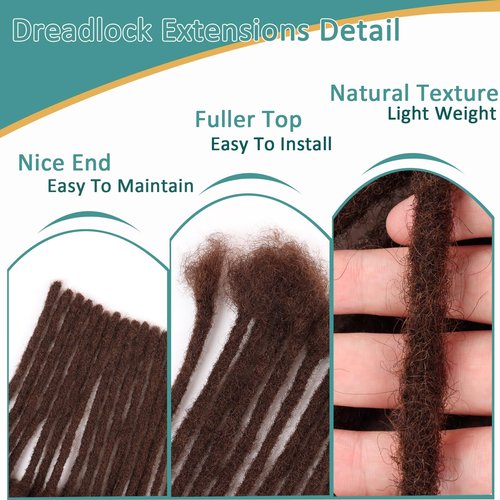 Viovian 0.6cm Dark Brown Dreadlock Extensions Human Hair 8 Inch 60 Strands Natural Soft Loc Extensions Human Hair Dread Extensions for Men Dreads Color 4#