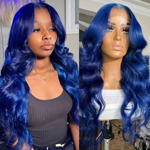 Koiaskral Blue Lace Front Wig - Human Hair, 13x4, Body Wave, 22 Inch