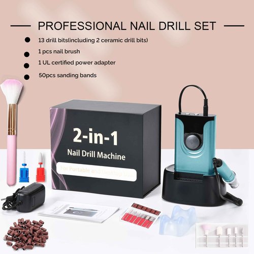 Lumcrissy 65W Nail Drill for Acrylic ,Pro High Tech Fast Removal Electric Nails Drill Kit ,Rechargeable Nail Drill Machine Professional Drill Bit Nail File Buffer Tools Salon Manicure Pedicure