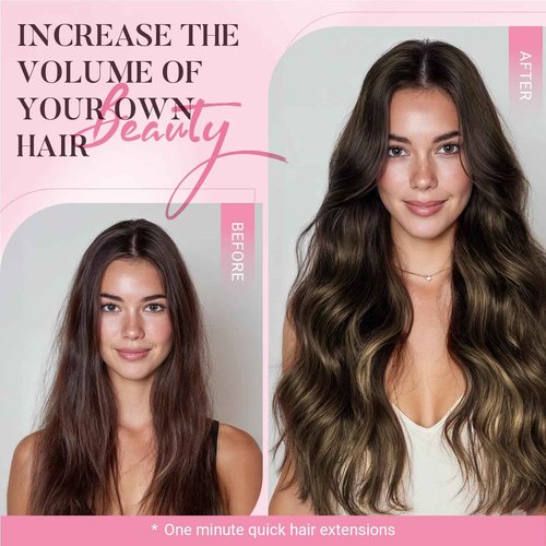 MAXITA Human Hair Clip in Extensions,80g 20 Inch 7pcs, Balayage Dark Brown Mixed Chestnut Brown Hair Extensions Clip in Human Hair Remy Hair Extensions Natural Straight Thick Hair