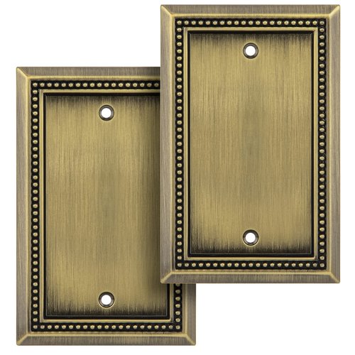 Henne Bery Sunken Pearls Heavy Duty Decorative Wall Plate Switch Plate Outlet Cover (Single Blank, 2 Pack, Antique Brass)