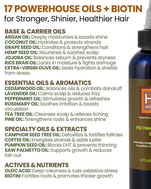 HUmineral Healthy Hair Oil & Scalp Oil – Hair Oils for Hair Growth with Organic Coconut Oil, Peppermint, Tea Tree, Jojoba, Rosemary for Hair Growth & Lavender Oil – 4 oz