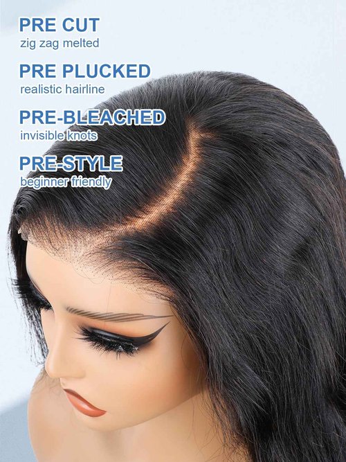 Ashart 18 Inch Side Part Body Wave 7X5 Wear and Go Glueless Wigs Human Hair Pre Plucked Pre Cut Pre Bleached Knots HD Lace Front Wigs for Black Women Glueless Wig 180% Density