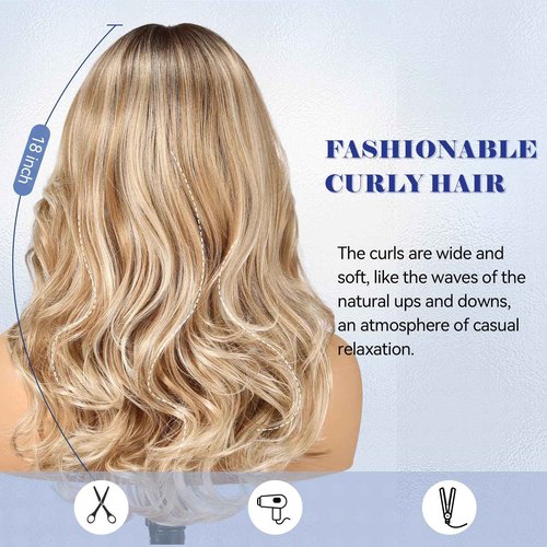 HAIRCUBE Glueless Synthetic Lace Front Wig, 18 Inch Ombre Brown Hightlight Curly Wigs, Put on Go Layered Wigs for Women Daily Use