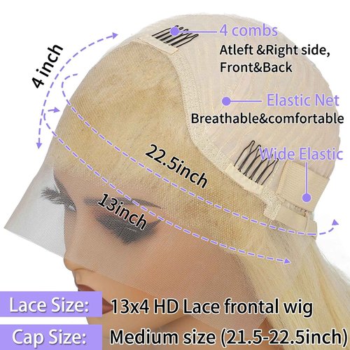 NZINZI 613 Lace Front Wig Human Hair 26 Inch 13x4 Transparent Lace Blonde Lace Front Wigs Human Hair 200% Density Straight Lace Front Wigs Human Hair Pre Plucked 613 HD Lace Frontal Wig Human Hair
