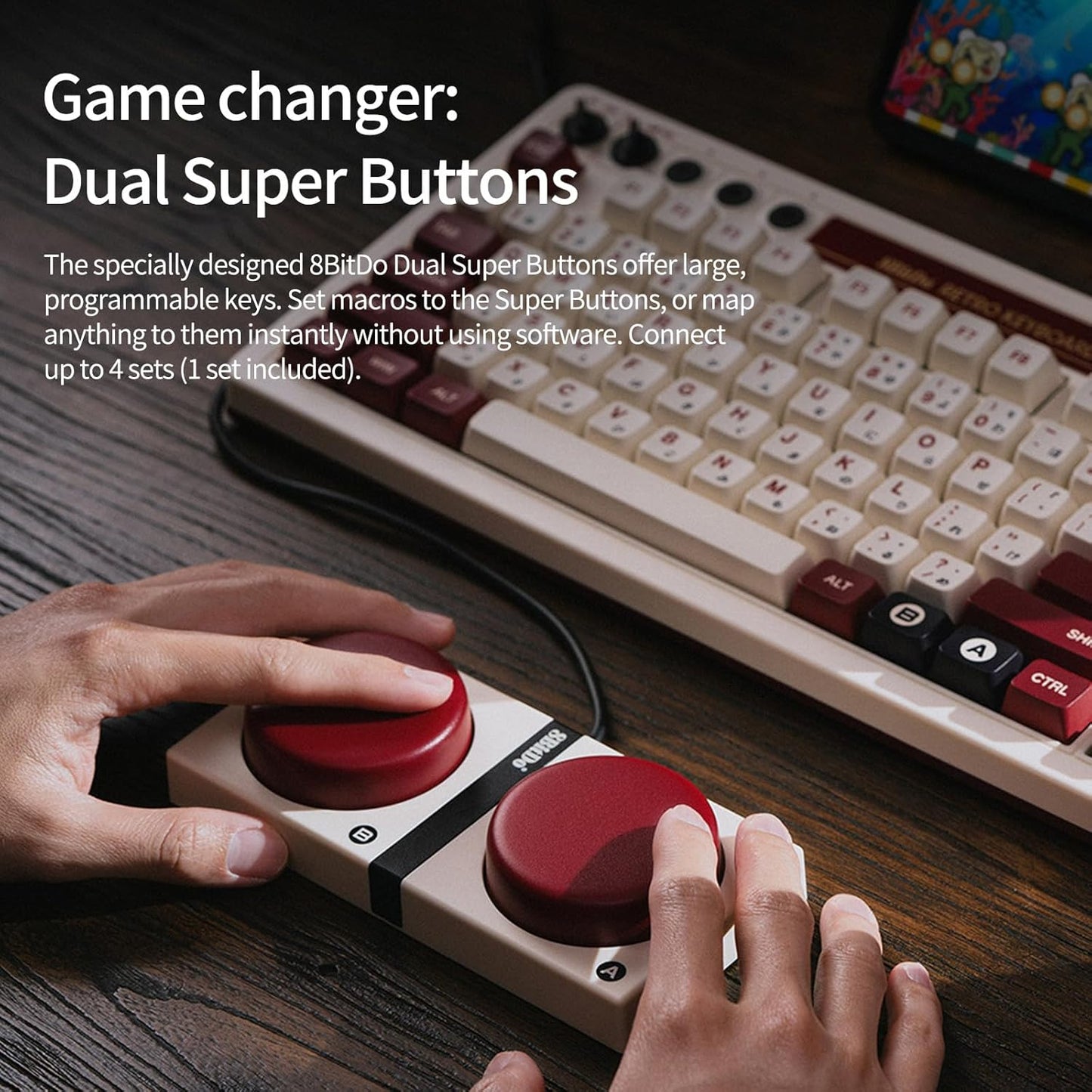 AKNES 8BitDo Retro 108 Mechanical Keyboard, Hot Swappable Gaming Keyboard with 108 Keys, Integrated Numpad, Dual Super Buttons, Bluetooth/2.4G/USB-C for Windows & Android - Fami Edition