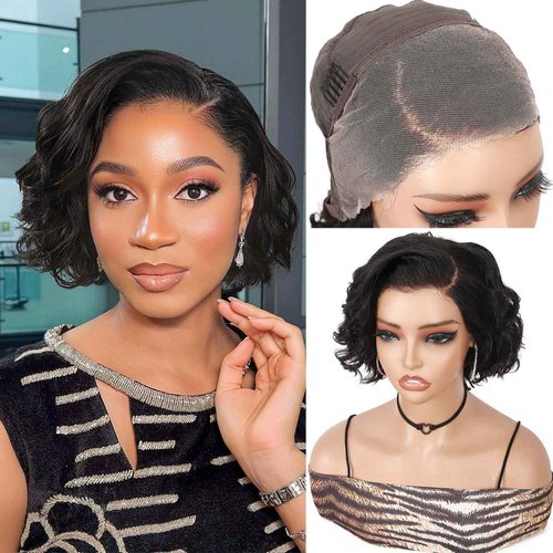 WIGER Curly Bob Wig Human Hair Pre Plucked Pre Cut Short Curly Lace Frontal Wigs Glueless 8 Inch HD Lace 13X4 Lace Front Human Wigs for Black Women