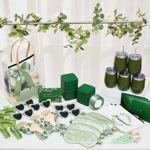 Jingmore 68 Pcs Bridesmaid Proposal Gifts Will You Be My Bridesmaid Gift Set of 6, 12 oz Tumbler Jewelry Box Cosmetic Makeup Bag Scrunchies Invited Cards Favors for Bridal Wedding Bachelorette Party