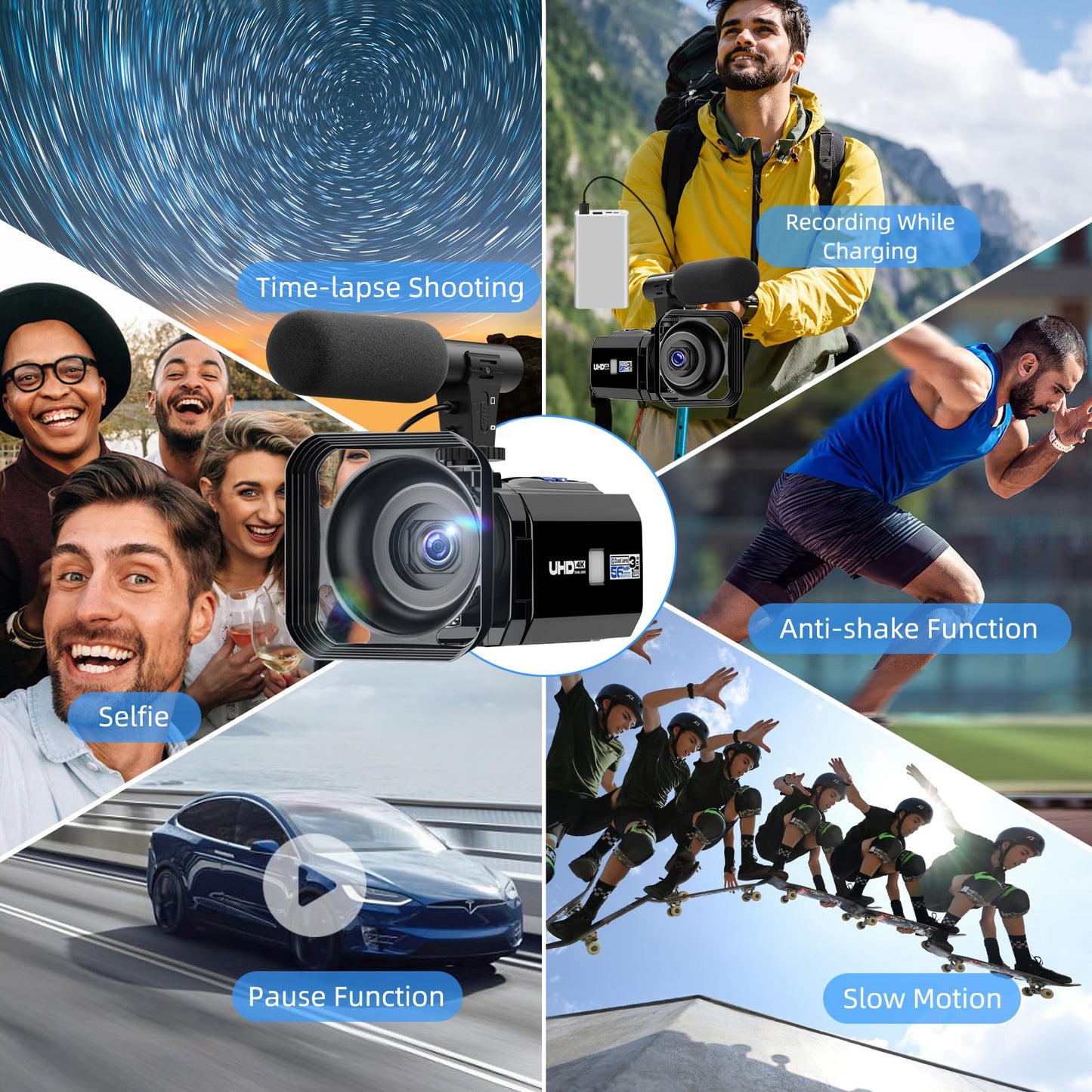 5K Camcorder Video Camera 56MP Vlogging Camera YouTube 16X Digital Zoom Webcam Anti-shake 3.0" 270° Rotation Touchscreen Dual Lens Cam corder with 64GB SD Card, 2 Batteries, Microphone, Remote, Tripod