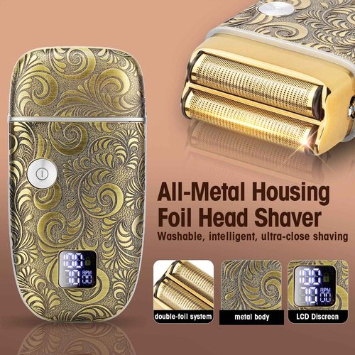 Suttik Professional Hair Clippers and Electric Shavers Set, Beard Trimmer for Men Electric Razor Beard Grooming Kit Hair Trimmer with 2 Foil Head and Limit Combs, Gift for Men,Bronze