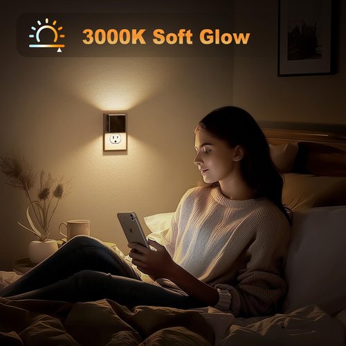 JandCase Night Light,Automatic Night Lights Plug into Wall,Dusk to Dawn,2 Pack Soft White 3000K Brightness Adjustable Nightlight for Kids Bedroom Bathroom Hallway Kitchen