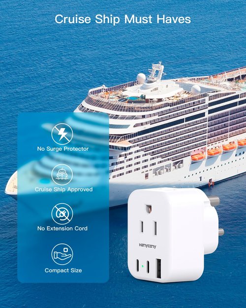 HANYCONY US to India Plug Adapter, Type D Travel Adapter with 4 Outlets 4 USB Ports(2 USB C), India Power Travel Adapter for USA to India, Bangladesh, Maldives, Pakistan