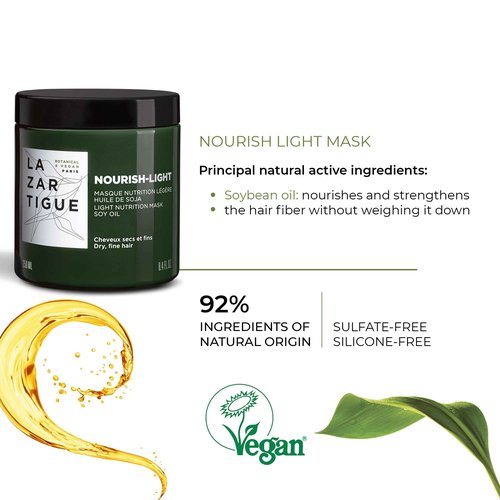 Lazartigue Nourish-Light Mask, Enhanced with the Richness of Soybean Oil, Strengthens Hair Fibers, Softens and Moisturizes Hair, 8.4 Fl Oz