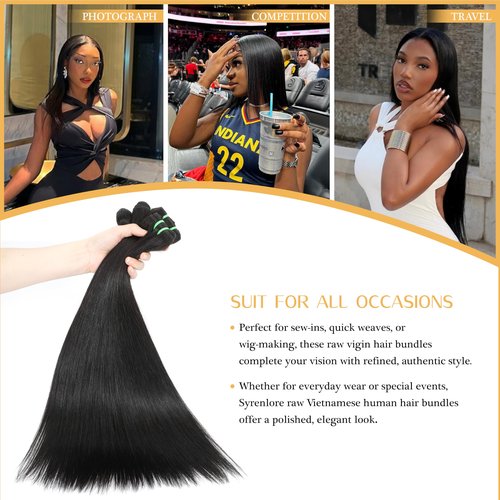 Syrenlore Raw Vietnamese Bundles Human Hair 16 Inch Straight Sew In Thick Bundles Unprocessed Raw Vietnamese 100% Real Virgin Human Hair Bundles Quick Weave Single Bundle for Black Women