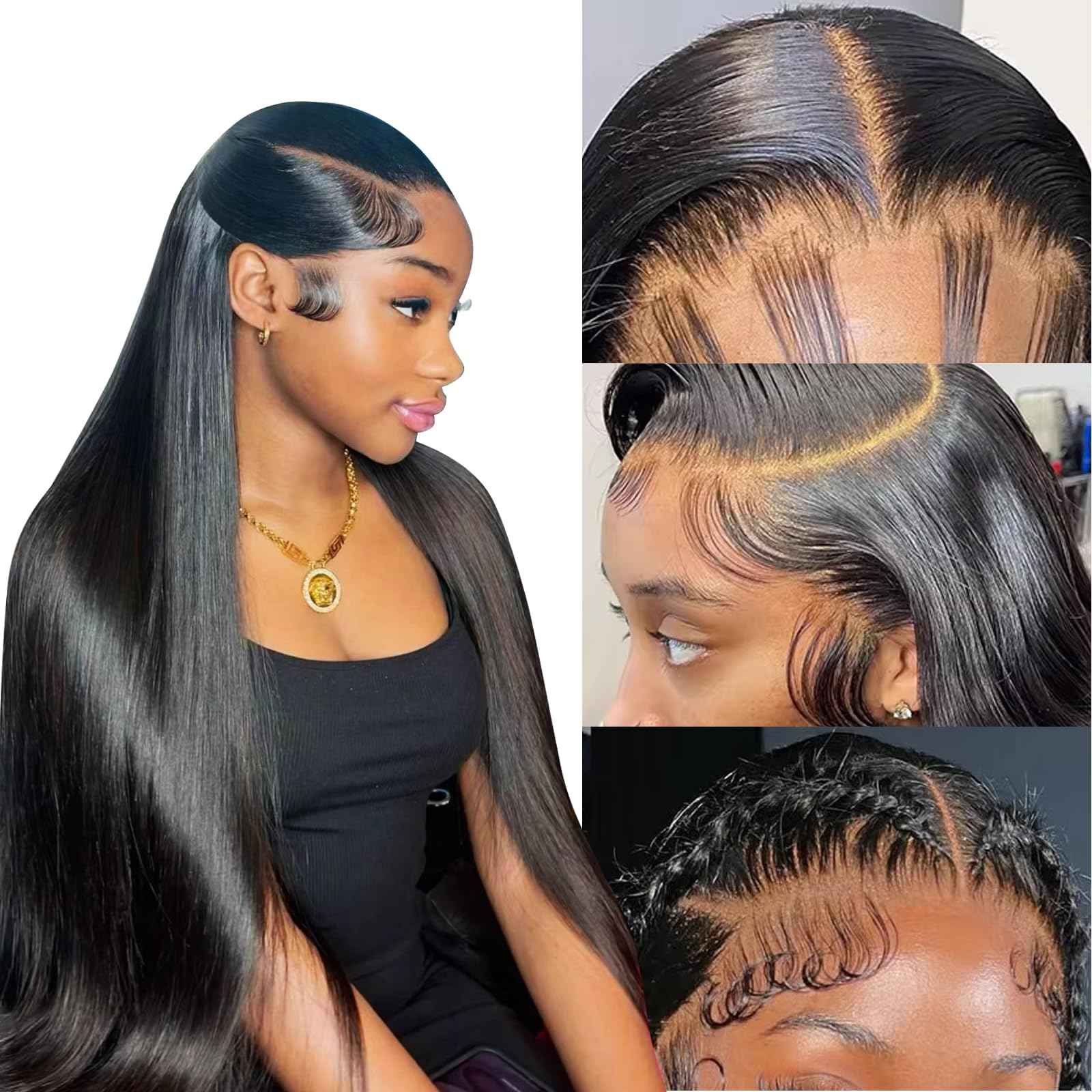 22 inch 13x6 Lace Front Wigs Human Hair 220 Density Straight Lace Front Wigs Human Hair 15A Grade Brazilian Virgin HD Transparent Lace Frontal Wigs Human Hair for Women Glueless Wigs Pre Plucked