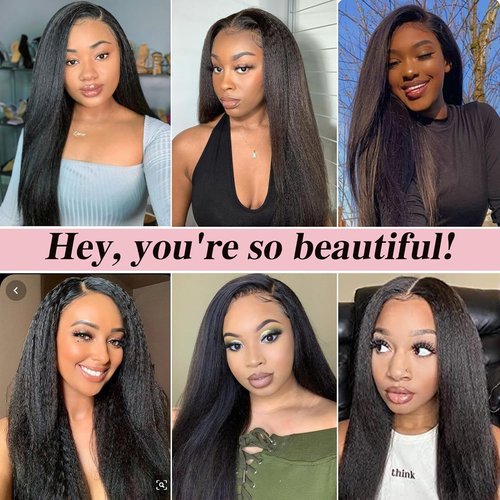 Habiliana Human Hair Bundles 16 18 20 Inch Natural Black Yaki Wave Bundles Human Hair 100% Unprocessed Soft Sewn In with Double Drown Weft for Black Women