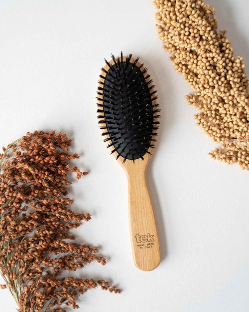 TEK - Large Oval Brush with Ecological Bristles Handmade in Italy, for Fine Hair - 22 x 6 cm