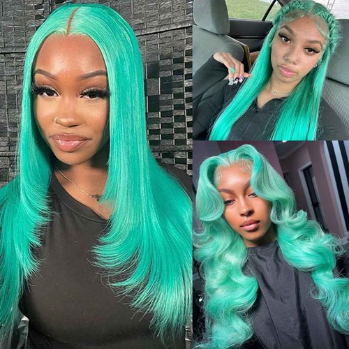 Ubetta Glueless Transparent 13x6 Lace Front Wigs Human Hair Pre Plucked 18 Inch Colored Aquea Blue Wig Human Hair 180% Density HD Straight Lace Front Wigs for Women
