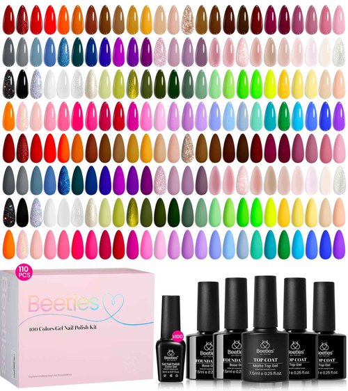 Beetles Gel Nail Polish Set - Chroma Dreams 100 Colors Polish Kit, Pink Blue Orange Purple Fall Winter Gel Nail Colors, with 5Pcs Base Top Coat Soak off UV Gel