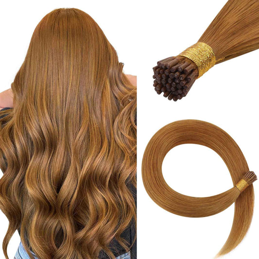 HOTBANANA I Tip Hair Extensions Human Hair, 18 Inch 50g 50s Auburn Ginger Pre Bonded ITip Hair Extensions Cold Fusion I Tip Extensions Straight I Tips Hair Extensions