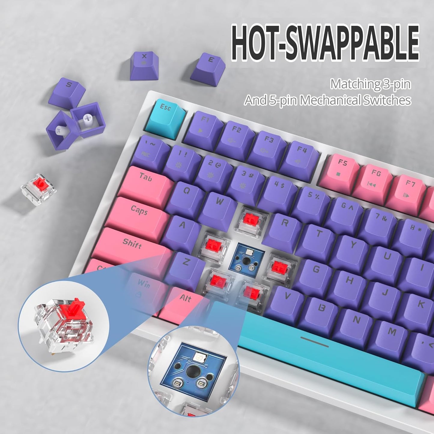 75% TKL Wired Mechanical Keyboard,RGB Backlit Gasket Mount 82 Key Hot Swappable Custom Linear Red Switch Gaming Keyboard with Volume Knob & PBT Keycaps (82 White Earth)