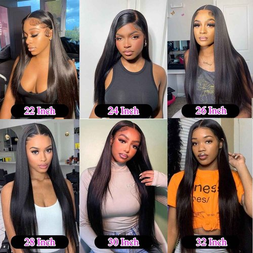 Bestdilin 13x6 Straight Lace Front Wigs Human Hair 28 Inch HD Transparent Lace Frontal Wigs Pre Plucked with Baby Hair 200 Density100% Human Hair for Black Women Natural Color