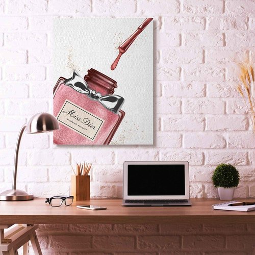 Stupell Industries Makeup Nail Polish Brush Pink Silver Drip Fashion Design Canvas Wall Art, Multi-Color