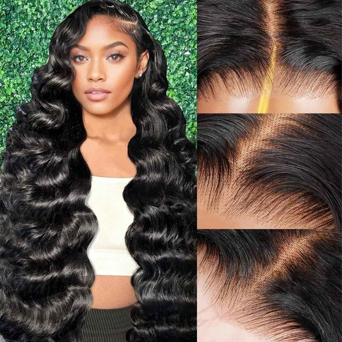 XNJ 30 Inch Glueless Wigs Human Hair Pre Plucked Pre Cut 200% Density Lace Front Wigs Human Hair Body Wave 9x6 Wear And Go Wig Human Hair Black Wig For Women