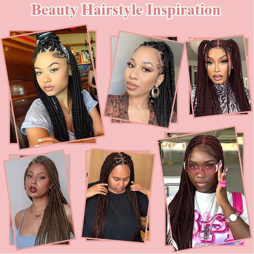 Zurffiy 360° HD Full Lace Braided Wigs for Women Knotless Braided Wigs Box Braid Wig with Baby Hair Human Hair Blended Braids Lace Front Wig Black 36 Inch