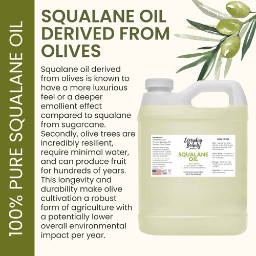 Squalane Oil Bulk- 32 oz 100% Pure & Natural Plant Derived Facial Oil - Cold Pressed and Unrefined Premium Grade Multipurpose Moisturizing Oil For Skin and Hair