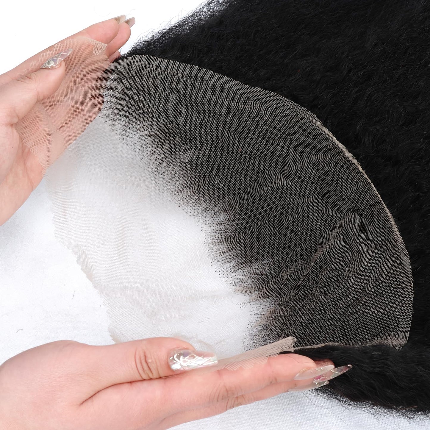 Kerriana 13x4 Transparent Lace Frontal Kinky Straight Human Hair 18 Inch Yaki 13 by 4 Frontal Closure Ear To Ear Natural Black Color