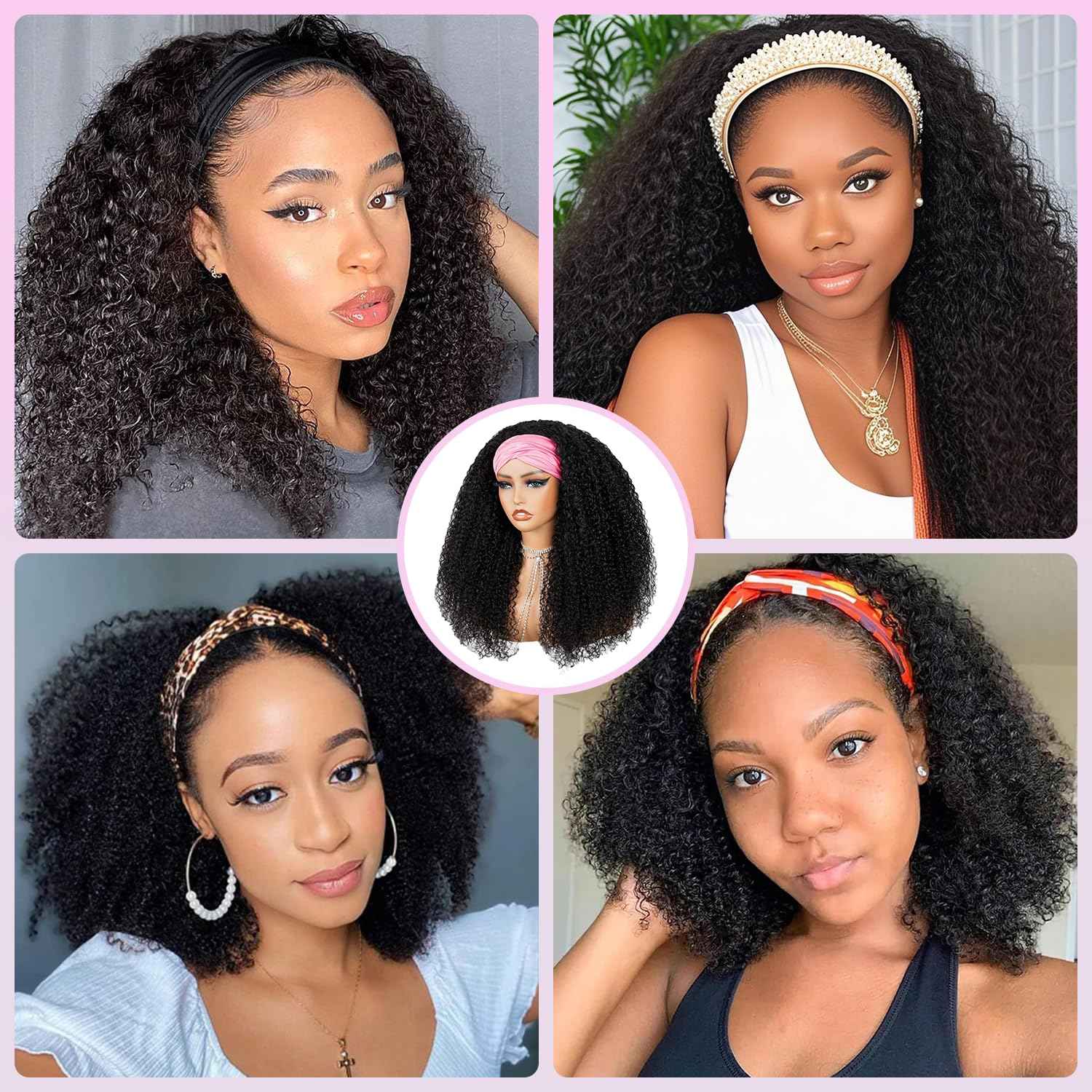 Kinky Curly Headband Wig Human Hair 26 Inch Human Hair Headband Wig for Black Women Culry None Lace Front Wigs Glueless Human Hair Wigs Natural Color