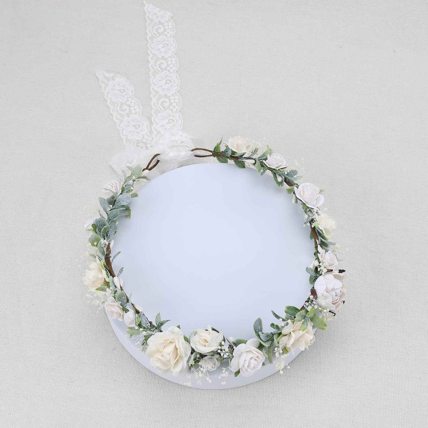 PoshMyra Greenery Flower Crown for Girls White Floral Holo Hair Headpiece bride Wreath Bridemaid Crown Rustic Wedding Women Garland Photo Prop Headband for Adult
