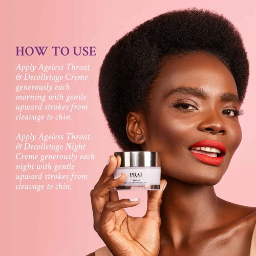 PRAI Beauty Ageless Day and Night Neck Creme Set | 1 Throat & Decolletage Day Creme and 1 Throat & Decolletage Night Creme | Skin Tightening Cream Set for Instantly Ageless Neck | 4.0 Oz Each