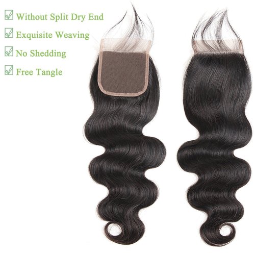 beauty youth Brazilian Hair Body Wave Human Hair Bundles With Closure(14 16 18 + 12) Body Wave Lace Closure with Bundles Unprocessed Body Wave Human Hair Extensions Weave with Closure Natural Color