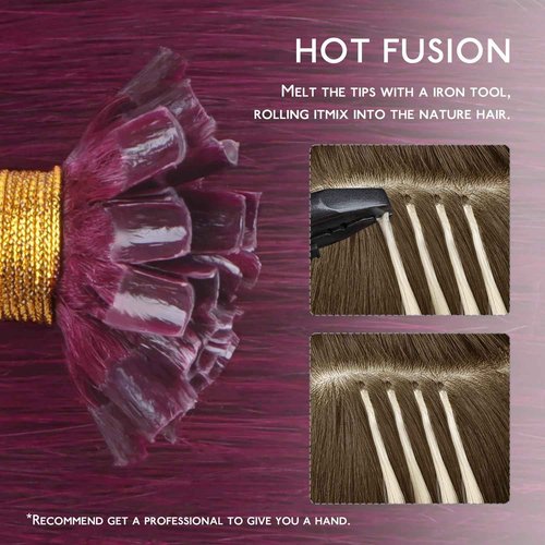 WENNALIFE U Tip Human Hair Extensions - 50g 50s 22 Inch Light Burgundy Remy Invisible Straight Keratin K Tip Real Human Hair
