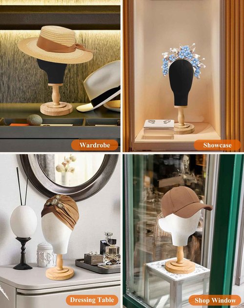 CHADWICK 2-Pack Canvas Wig Head Stand with Detachable Wood Stand, 21 Inch Mannequin Head for Wigs, Hats & Jewelry Display – Professional Foam Block for Salon, Home Use & DIY Projects