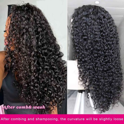 BLG Burmese Curly Half Wig Human Hair 300% Density 3 In 1 Human Hair Half Wigs for Women 16 Inch Curly Seamless Wear and Go Glueless Drawstring Wig Natural Color Quick Install Beginners Friendly Wigs
