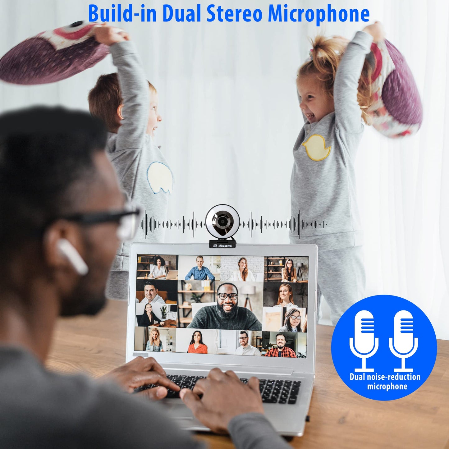 Agape Full HD 1080P/30fps Video Calling Webcam with Microphone,Plug and Play, Adjustable Right Light Pro Web Camera, Advanced Auto-Focus with Tripod for Zoom/Skype/Teams/Video Calling/Gaming Webcam