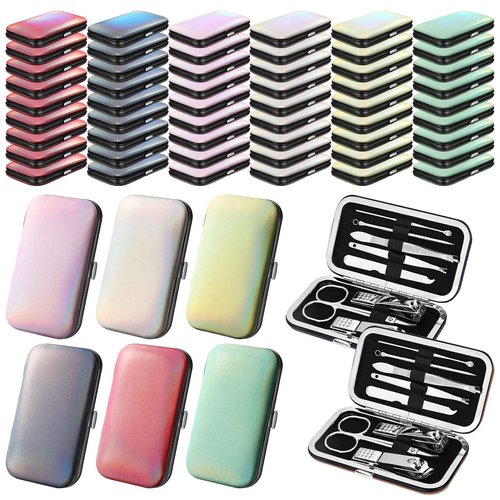 Leriton 60 Pack Manicure Set Bulk Gifts Stainless Steel Nail Clipper Set with Case 8 in 1 Personal Pedicure Kit for Women Men Gifts for Christmas(Mix Color,Stylish)