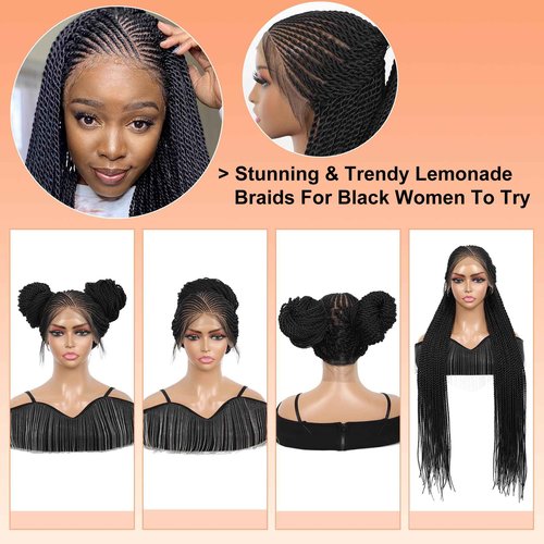 Brinbea 13X8'' HD Lace Cornrow Braided Wigs for Black Women Cornrow Twisted Braid Wig with Baby Hair Unique Look Premium Synthetic Braided Lace Front Wigs Black Braided Wigs 36 Inches