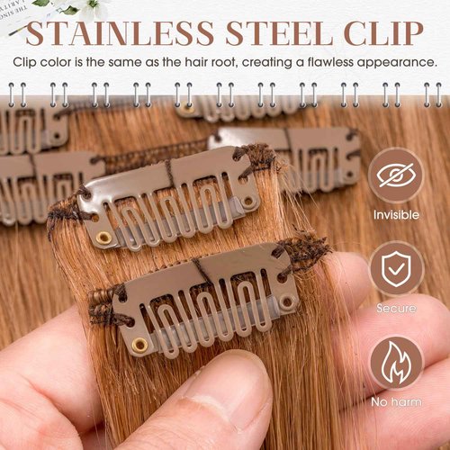 TESSHAIR Clip in Hair Extensions Real Human Hair 16 Inch Human Hair Clip in Extensions Light Auburn Hair Extensions Clip ins Double Weft 100% Real Human Hair Extensions 8 PCS 65g #30