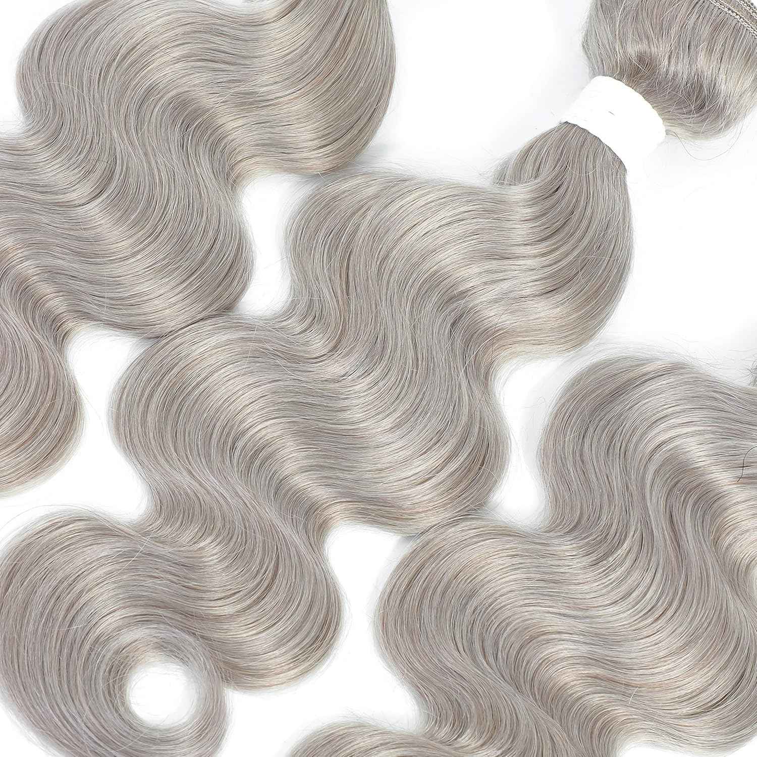 Giginger Bundles Human Sliver GREY 24 26 28 inch Body Wave Human Hair Bundles Unprocessed Quick Weave Soft Sewn In Hair Extensions for Black Women