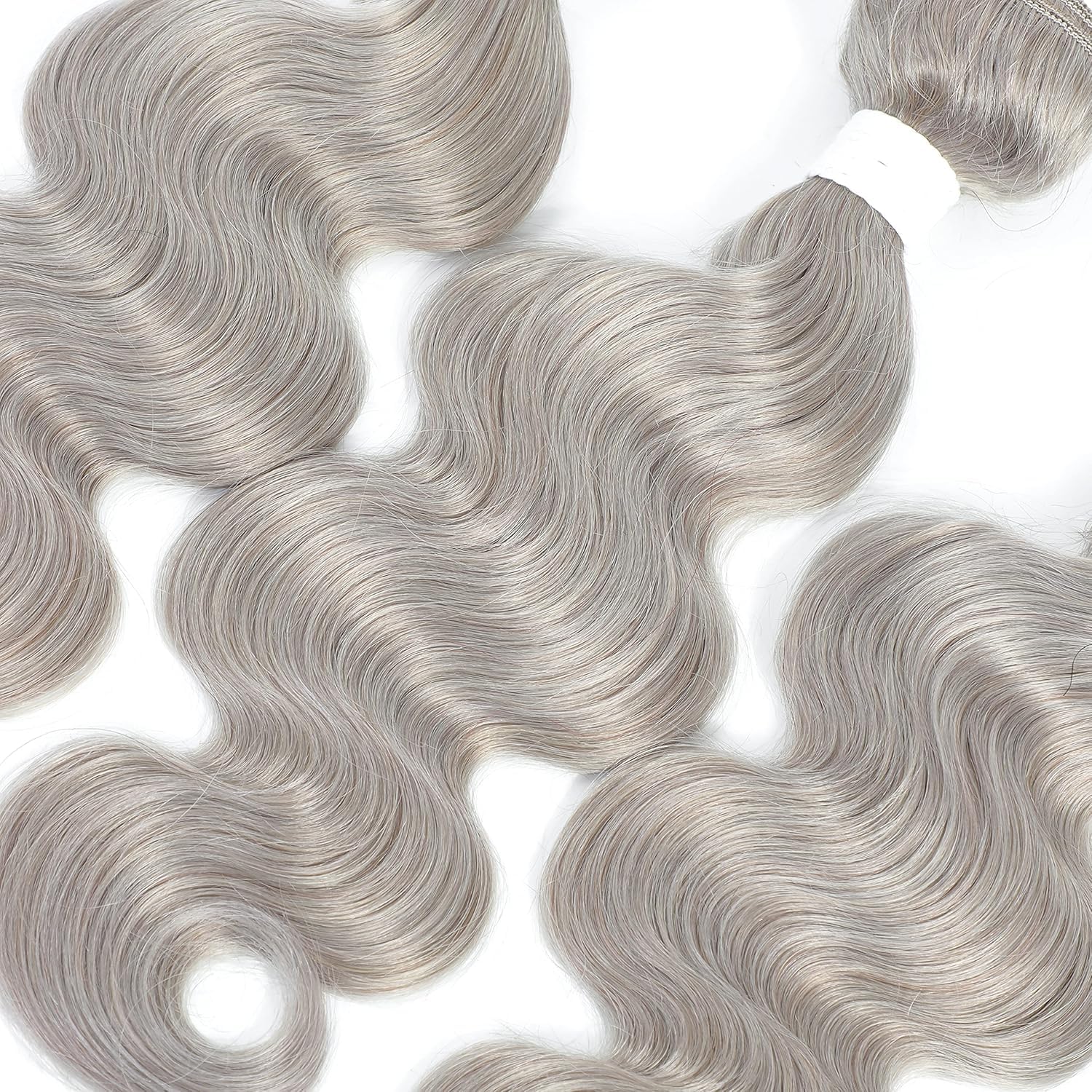 Giginger Bundles Human Sliver GREY 20 22 24 inch Body Wave Human Hair Bundles Unprocessed Quick Weave Soft Sewn In Hair Extensions for Black Women