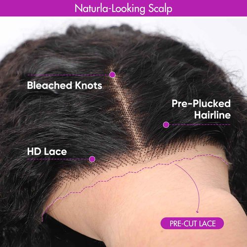 CrownGlory Deep Wave Lace Front Closure Wigs Wear and Go Glueless Wig Human Hair Pre Plucked Pre Cut 13X4 HD Lace Ready to Wear Human Hair wigs No Glue 180 Density Natural Wigs For women (18 Inch)